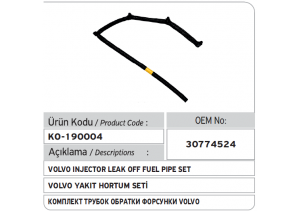 30774524 Volvo C30 S40 S80 V40 V50 1.6 D Yakıt Hortum Seti